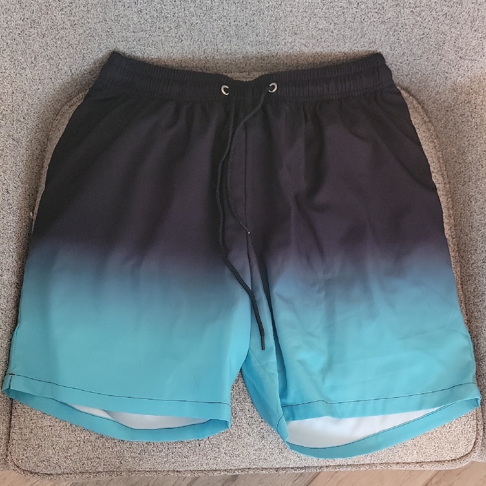 Boys Gradient Black and Blue Shorts With Attached Spandex Shorts Inside